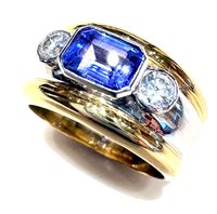 Anneau Femme Anni '80 in Or jaune Tanzanite TAN CT 1.22 DIA CT 0.40 VVS/G